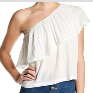 LUSH White Crochet trim 1 shoulder top